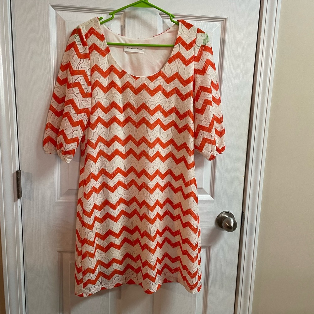 Orange and cream chevron pattern dress, size S